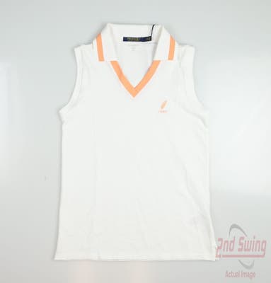 New W/ Logo Womens Ralph Lauren Golf Sleeveless Polo Small S White MSRP $95