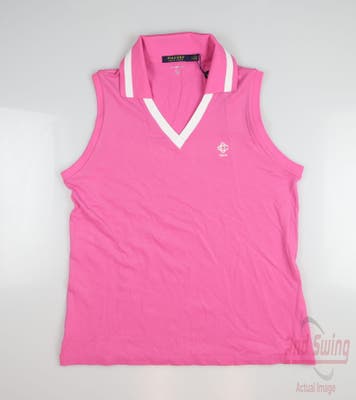 New W/ Logo Womens Ralph Lauren Golf Sleeveless Polo Large L Pink MSRP $95