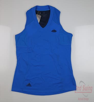 New W/ Logo Womens Adidas Sleeveless Polo Large L Blue MSRP $70