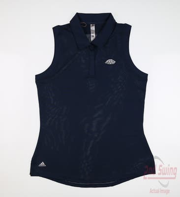 New W/ Logo Womens Adidas Sleeveless Polo Small S Blue MSRP $70