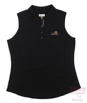 New W/ Logo Womens Greg Norman Golf Sleeveless Polo Large L Black MSRP $39