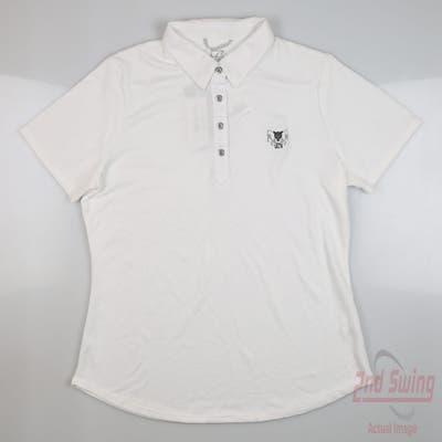 New W/ Logo Womens Cutter & Buck Golf Polo Large L White MSRP $40