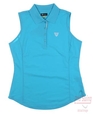New W/ Logo Womens Greg Norman Golf Sleeveless Polo Medium M Blue MSRP $39