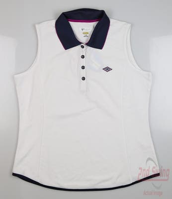New W/ Logo Womens Greg Norman Golf Sleeveless Polo Large L White MSRP $45