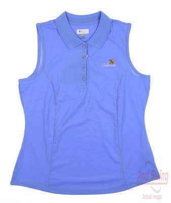 New W/ Logo Womens Greg Norman Golf Sleeveless Polo Large L Blue MSRP $39