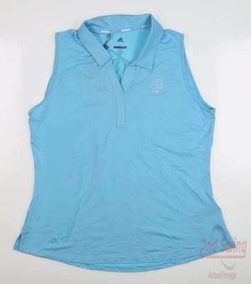 New W/ Logo Womens Adidas Golf Sleeveless Polo Large L Blue MSRP $55