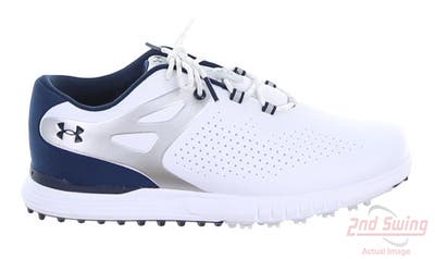 New Womens Golf Shoe Under Armour UA Charged Beathe SL 8.5 White/Navy/Silver MSRP $85 3023733-103