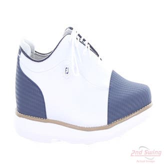 New Womens Golf Shoe Footjoy Traditions Cap Toe Medium 6.5 White/Blue MSRP $120