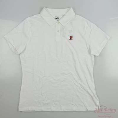 New W/ Logo Womens Cutter & Buck Polo Large L White MSRP $50
