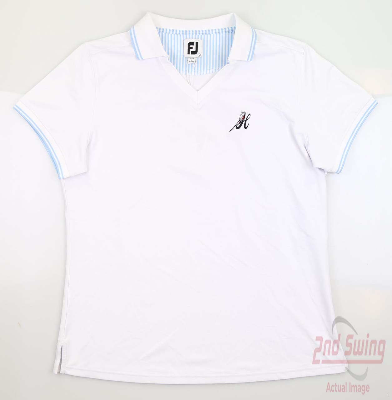 New W/ Logo Womens Footjoy Open Collar Polo Large L White MSRP $75