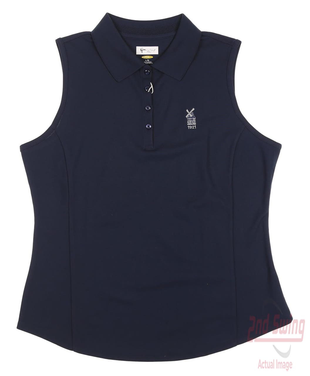 New W/ Logo Womens Greg Norman Sleeveless Golf Polo Large L Navy Blue MSRP $39