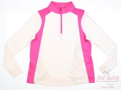 New Womens Belyn Key Fariway 1/4 Zip Pullover Small S Chalk/Hot Pink MSRP $132