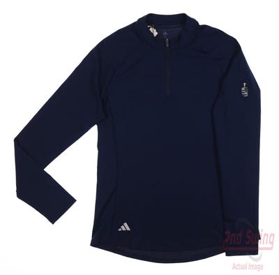 New W/ Logo Womens Adidas Long Sleeve Polo Large L Navy Blue MSRP $80