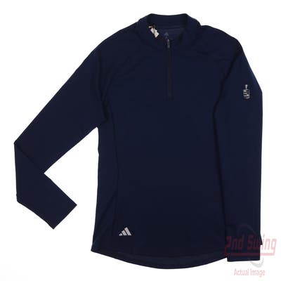 New W/ Logo Womens Adidas Long Sleeve Polo X-Small XS Navy Blue MSRP $80