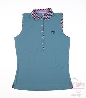 New W/ Logo Womens Fairway & Greene Sleeveless Polo Small S Blue MSRP $109