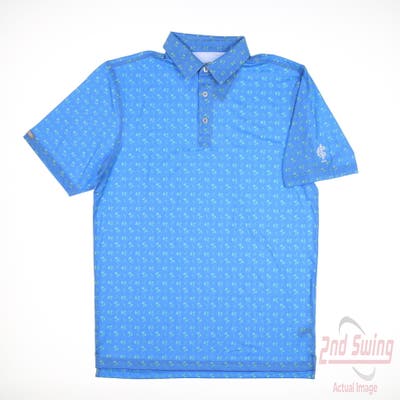 New W/ Logo Mens Straight Down Polo Small S Blue MSRP $96