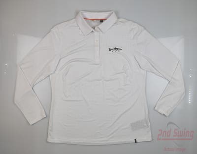 New W/ Logo Womens KJUS Long Sleeve Polo X-Large XL White MSRP $120