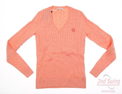 New W/ Logo Womens Fairway & Greene Perry Cable Sweater X-Small XS Orange MSRP $148