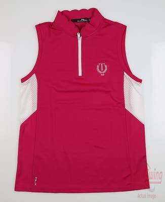New W/ Logo Womens Ralph Lauren RLX Golf Sleeveless Polo Large L Pink MSRP $88