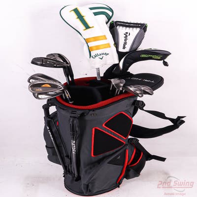 Complete Set of Men's TaylorMade Adams Callaway Cleveland Golf Clubs + Datrek Stand Bag - Right Handed