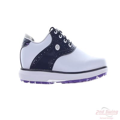 New Womens Golf Shoe Footjoy Traditions Spikeless Medium 7 White/Navy MSRP $120 97899