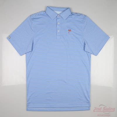 New W/ Logo Mens Straight Down Polo Medium M Blue MSRP $80