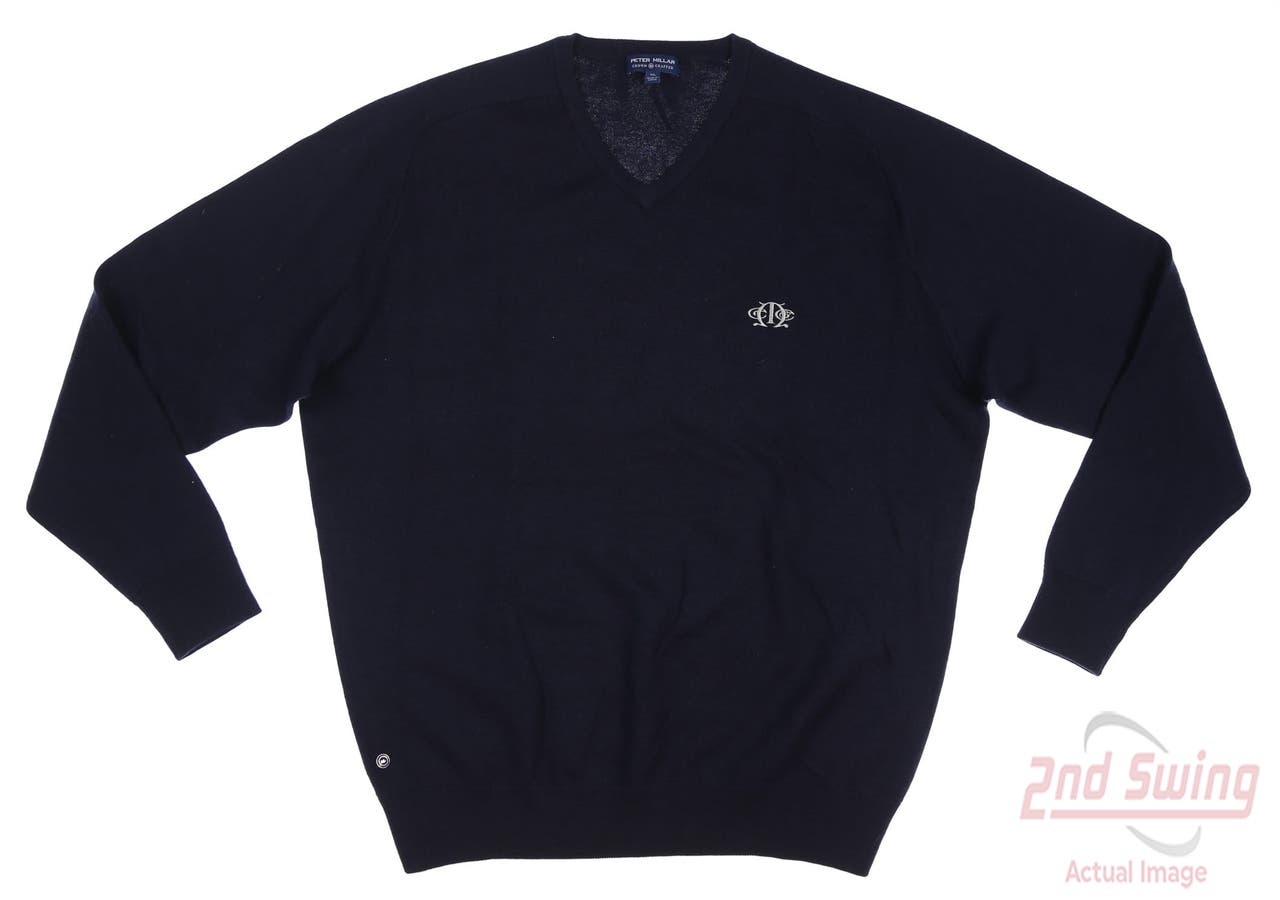 New W/ Logo Mens Peter Millar Golf Sweater X-Large XL Navy Blue MSRP $178