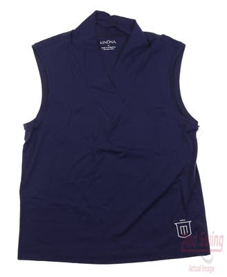 New W/ Logo Womens Kinona Golf Sleeveless Polo Medium M Navy Blue MSRP $114
