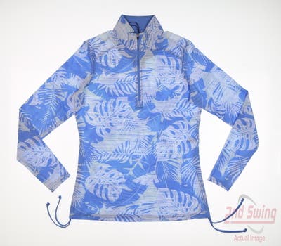 New Womens Straight Down Flora 1/4 Zip Pullover Small S Blue MSRP $104