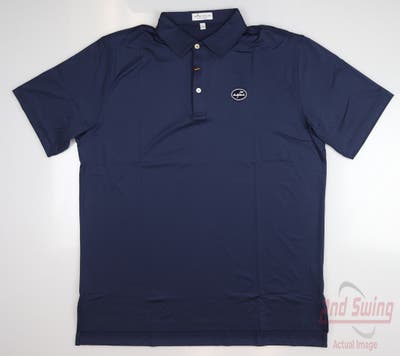 New W/ Logo Mens Peter Millar Golf Polo Large L Navy Blue MSRP $94