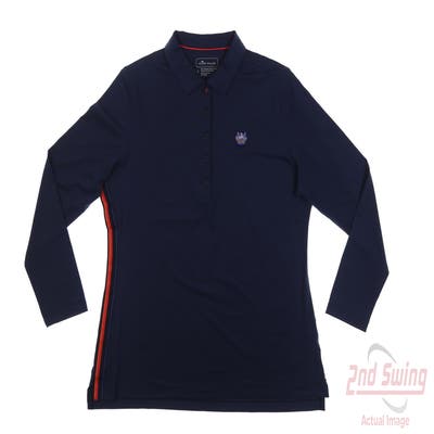 New W/ Logo Womens Peter Millar Long Sleeve Polo Large L Navy Blue MSRP $95