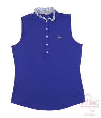 New W/ Logo Womens Fairway & Greene Sleeveless Polo Small S Blue MSRP $98