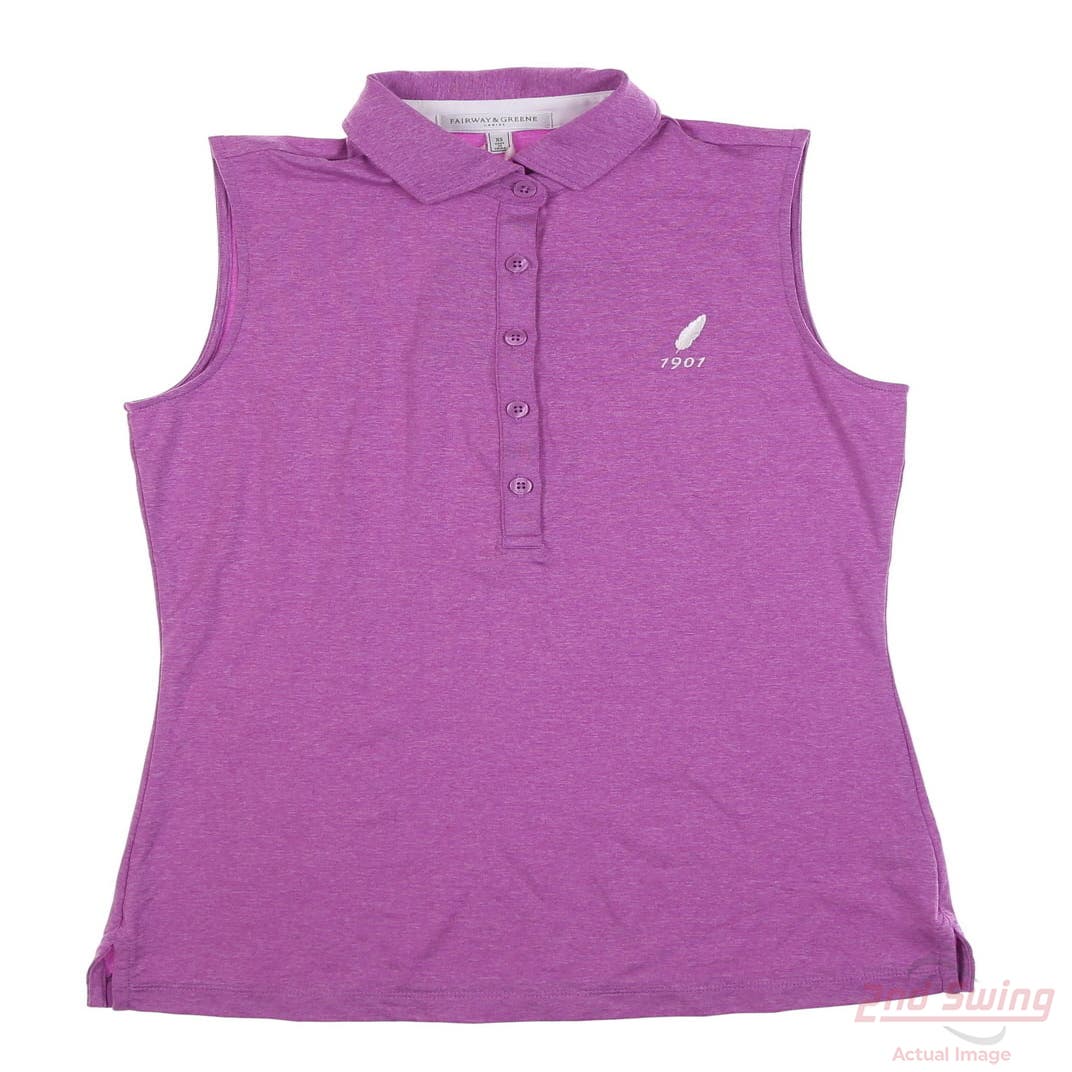 New W/ Logo Womens Fairway & Greene Natalie Tech Jersey Tech Sleeveless Polo X-Small XS Purple MSRP $98