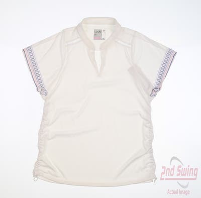 New Womens Lucky In Love Polo Medium M White MSRP $78