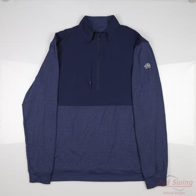 New W/ Logo Mens Straight Down 1/4 Zip Sweater Large L Navy Blue MSRP $120