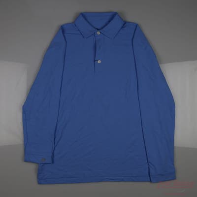 New Mens IBKUL Long Sleeve Polo Small S Blue MSRP $92