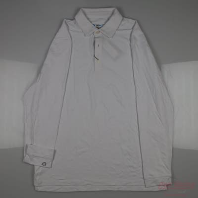 New Mens IBKUL Long Sleeve Polo Large L White MSRP $92