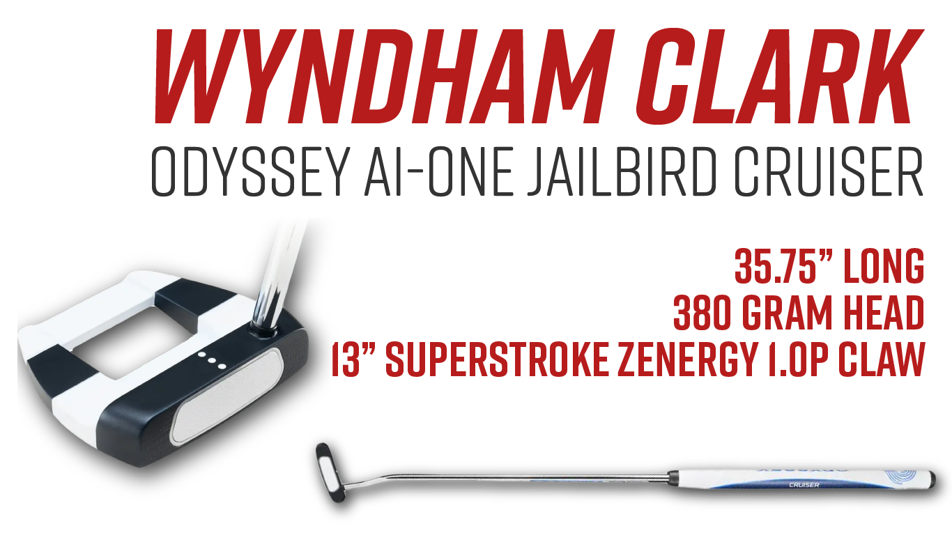 Golfer: Wyndham Clark  Putter: Odyssey AI-One Cruiser Jailbird  Length: 35.75”  Weight: 380-Gram Head  Grip: 13” SuperStroke Zenergy 1.0P Claw